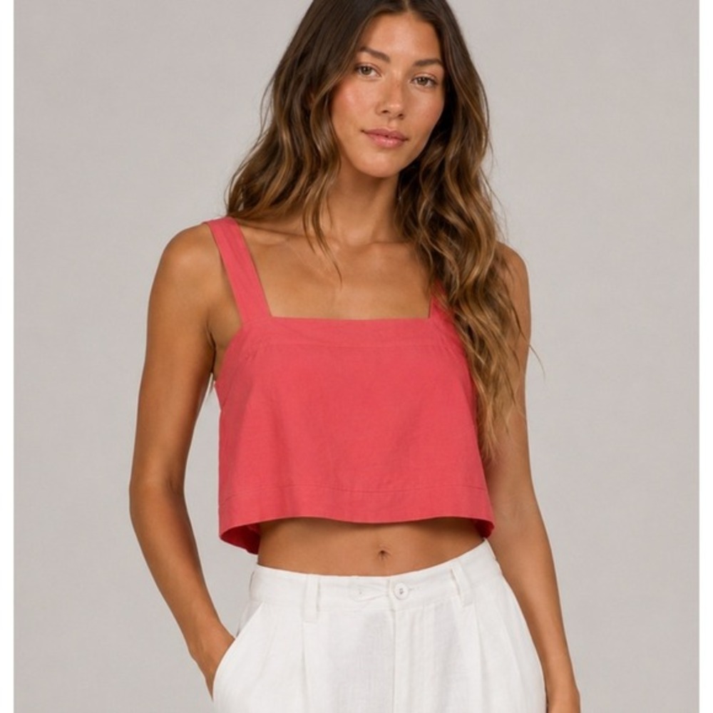 Monteau Los Angeles Women XL Crop Tank‎ Top Camisole Coral Pink Summer Flowy